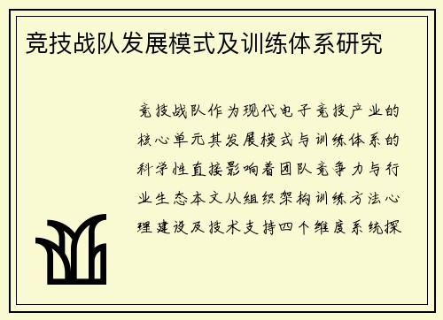 竞技战队发展模式及训练体系研究